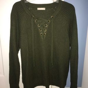 Olive green lace up sweater